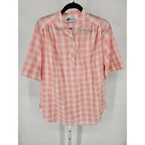 Top Notch Women's Pink & White Plaid Short Sleeve Button Front Blouse Size XL